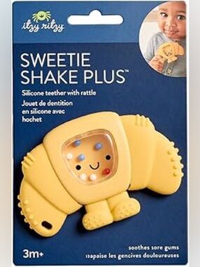 NWT Itzy Ritzy Silicone Croissant Sweetie Shake Plus Teether & Rattle, 3m+